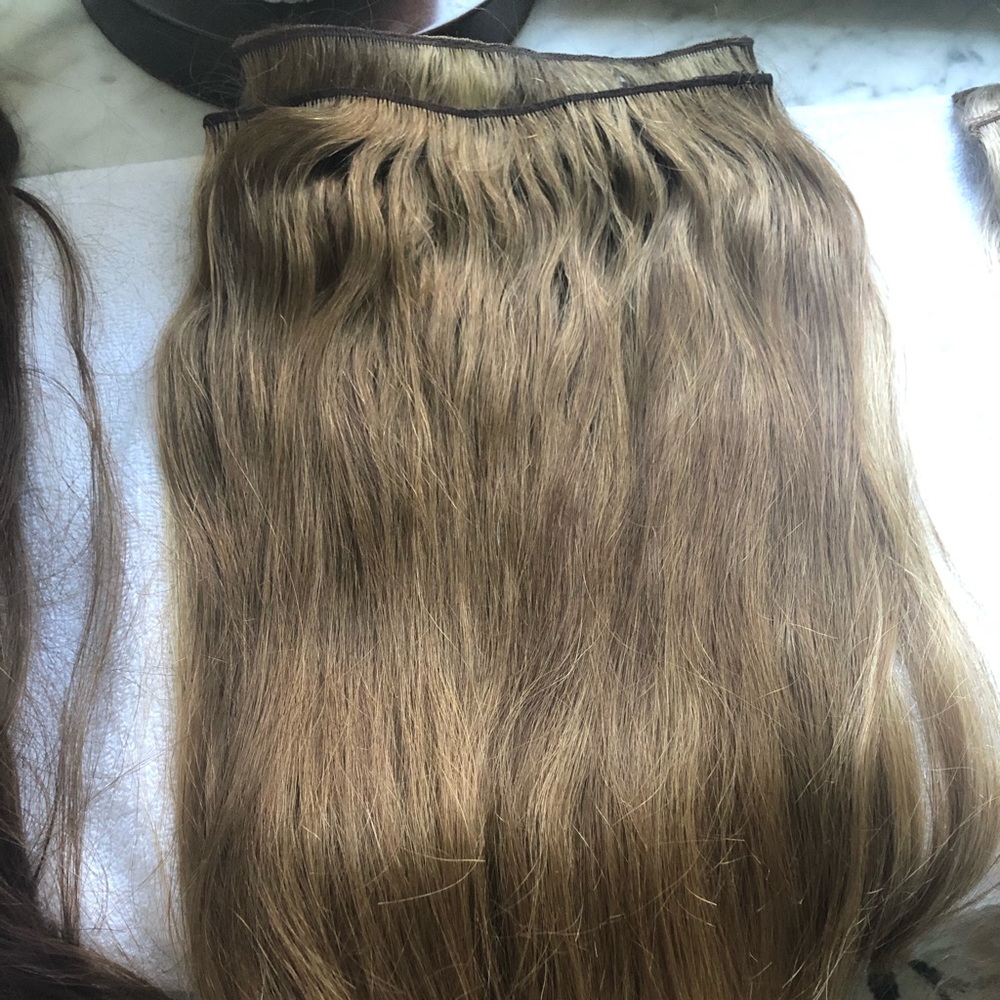 Two piece clip on 100% human hair extensions